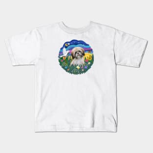 "Sunrise Garden" with a Cream and Brown Shih Tzu Kids T-Shirt